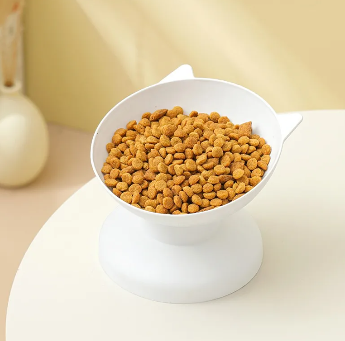 Elevated Tilted Cat Bowl, 15 Degree Raised Pet Feeding Dish with Cat Ears, Whisker Friendly Anti-Vomit Bowl for Cats and Small Dogs