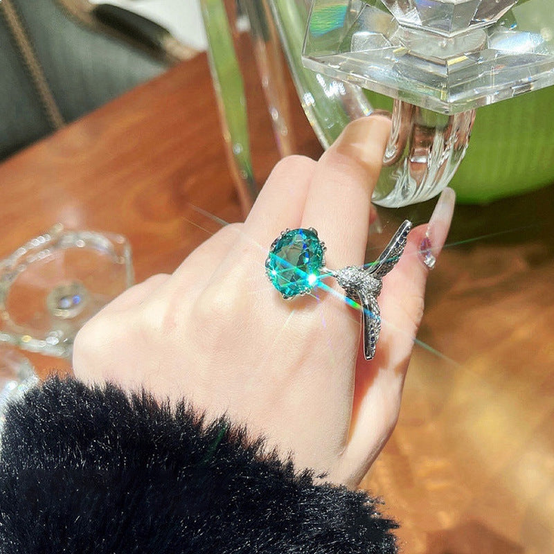 Hummingbird Green Crystal Cocktail Ring