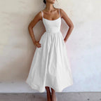 Women's Low-Cut Slim Fit Spaghetti Strap Midi Dress