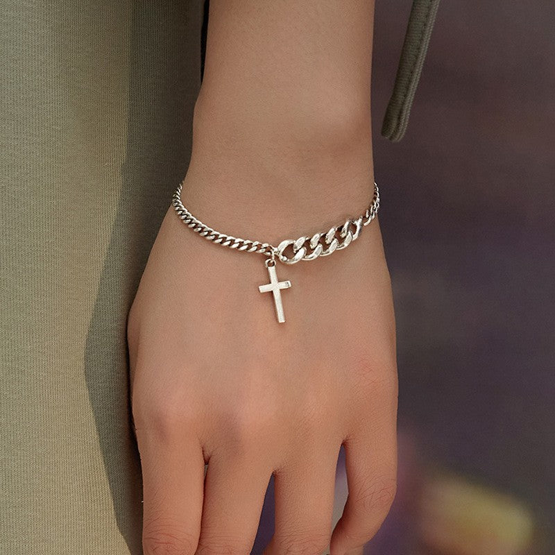 Personalized Hip Hop Cross Bracelet with Geometric Twist