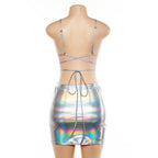 Shiny Silver Bodycon Skirt and Camisole Set