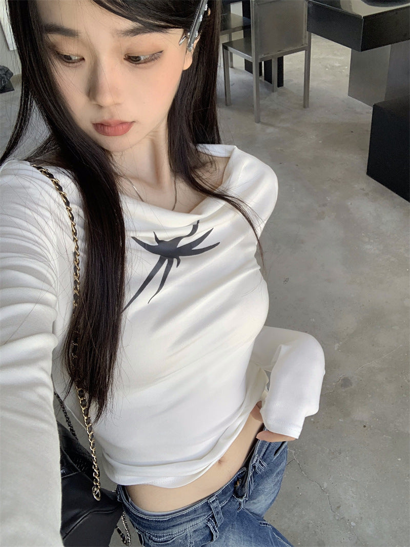 Printed Slim Fit Long Sleeve Crop Top