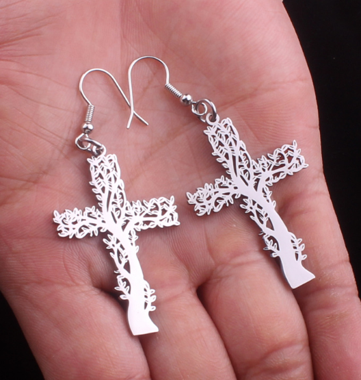 Baroque Gothic Filigree Cross Drop Earrings