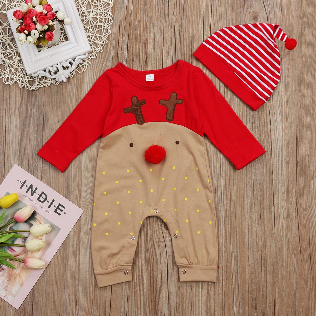 Baby Christmas Reindeer Romper with Hat