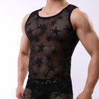 Star Mesh Tank Top, Sheer Hole Sleeveless Shirt