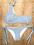 Striped One-Shoulder Bikini Set