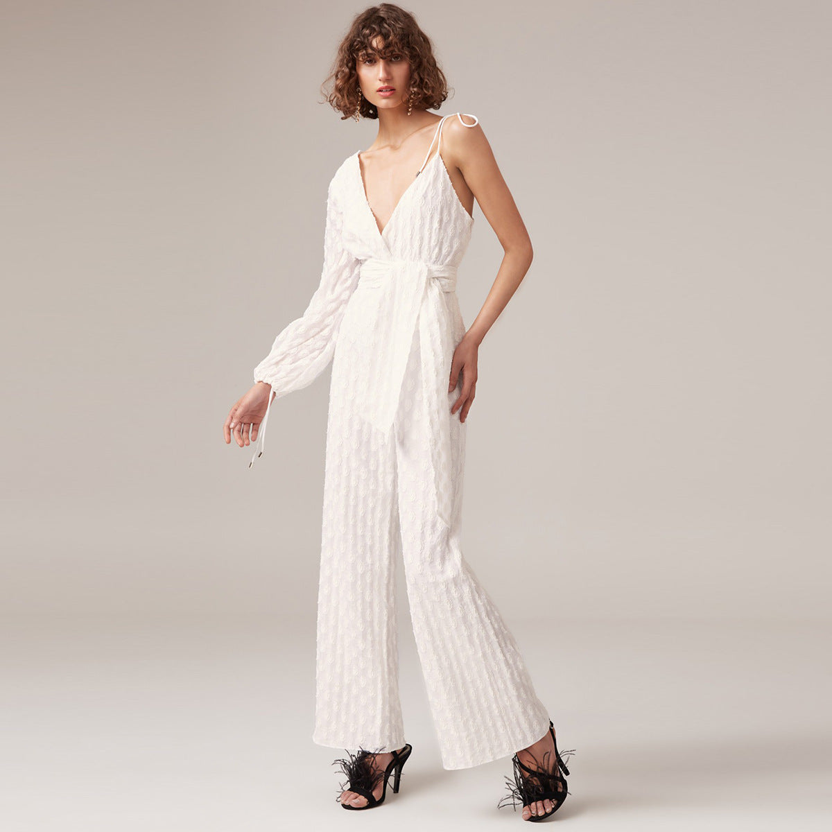Women's Jumpsuit with Lantern Sleeves and Spaghetti Straps