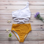 One-Shoulder Color Block Bikini Set