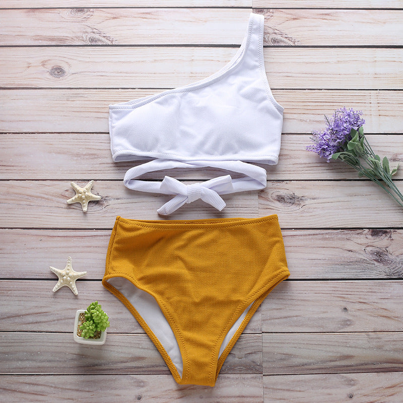 One-Shoulder Color Block Bikini Set