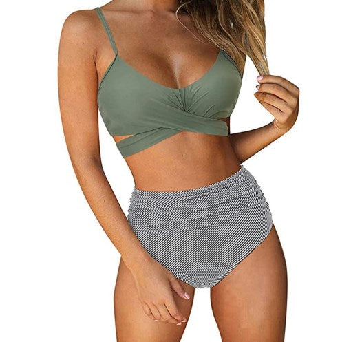 Wrap-Front Bikini Set with Leopard Bottom