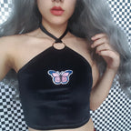 Iron Ring Halter Crop Top with Butterfly Patch
