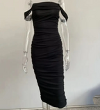 Off-Shoulder Ruched Bodycon Midi Dress