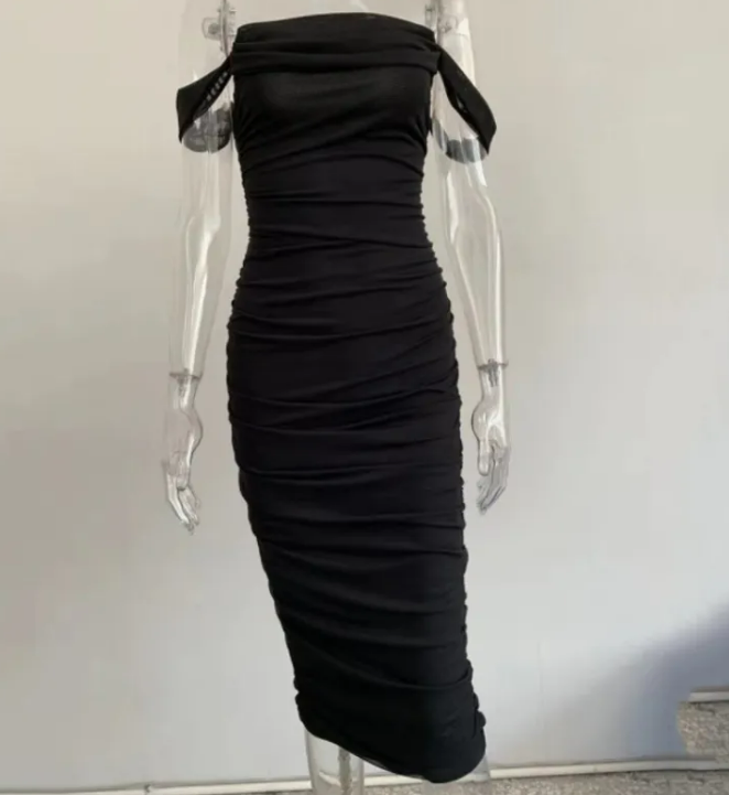 Off-Shoulder Ruched Bodycon Midi Dress