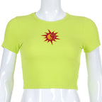 2020 Women's Fashion Crop Top Embroidered T-Shirt