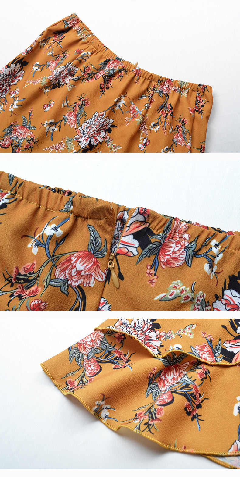 LIVA Bohemian Printed Crop Top and Chiffon Skirt Set