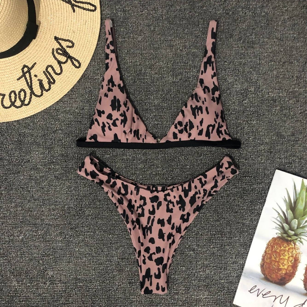 Leopard Print Triangle Bikini Set