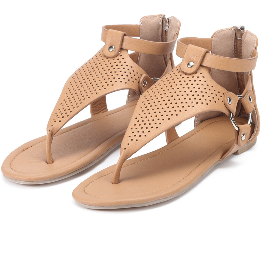 Women's Hollow Flat Thong Sandals with Straps