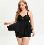 Plus Size Black Babydoll Swim Top and Bottom Set
