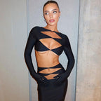 2023 Women's Fashion Hollow Crop Top and Skirt Set