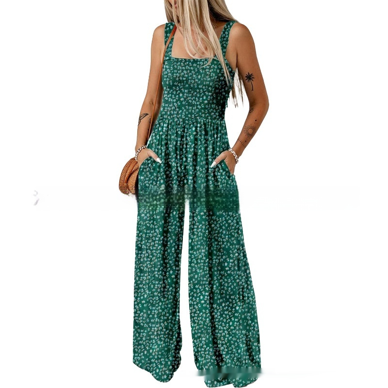 Bohemian Floral Spaghetti Strap Wide-Leg Jumpsuit for Women