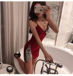 Deep V Sequin Panel Club Mini Dress