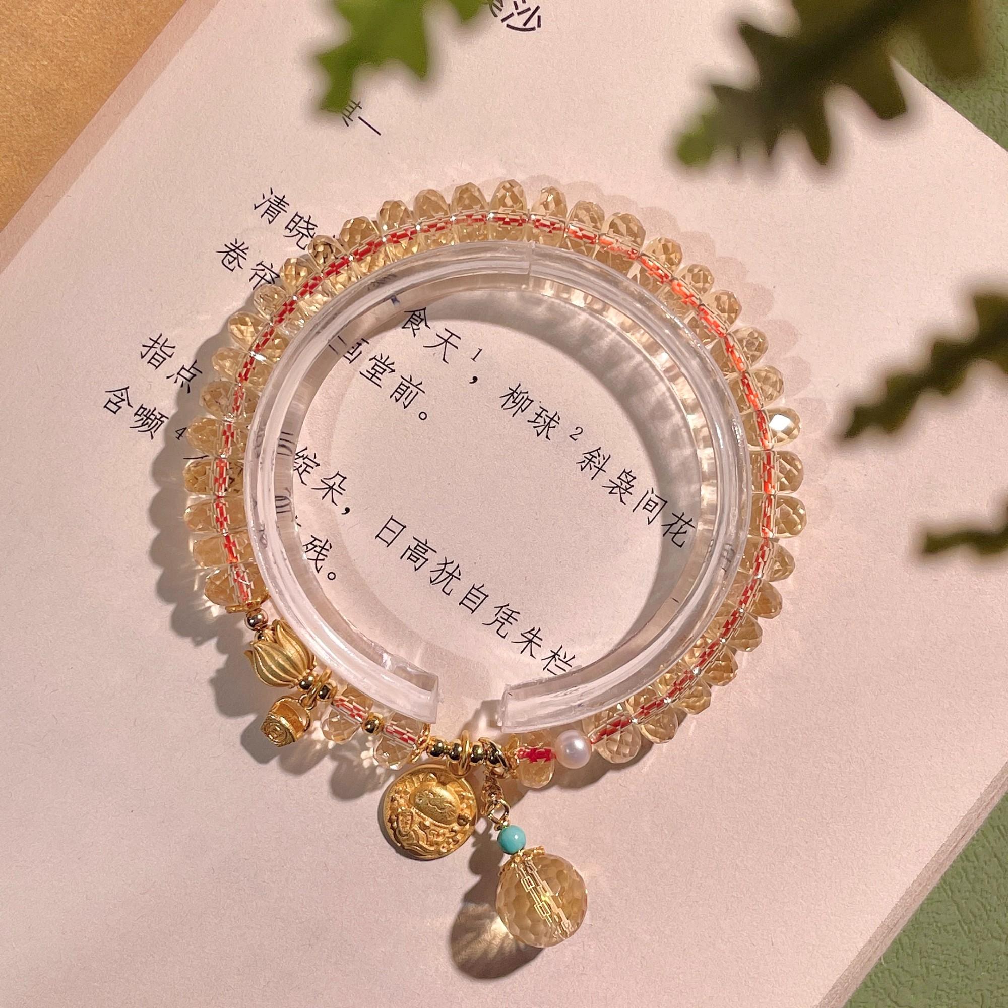 Faceted Citrine Crystal Bracelet with Charms