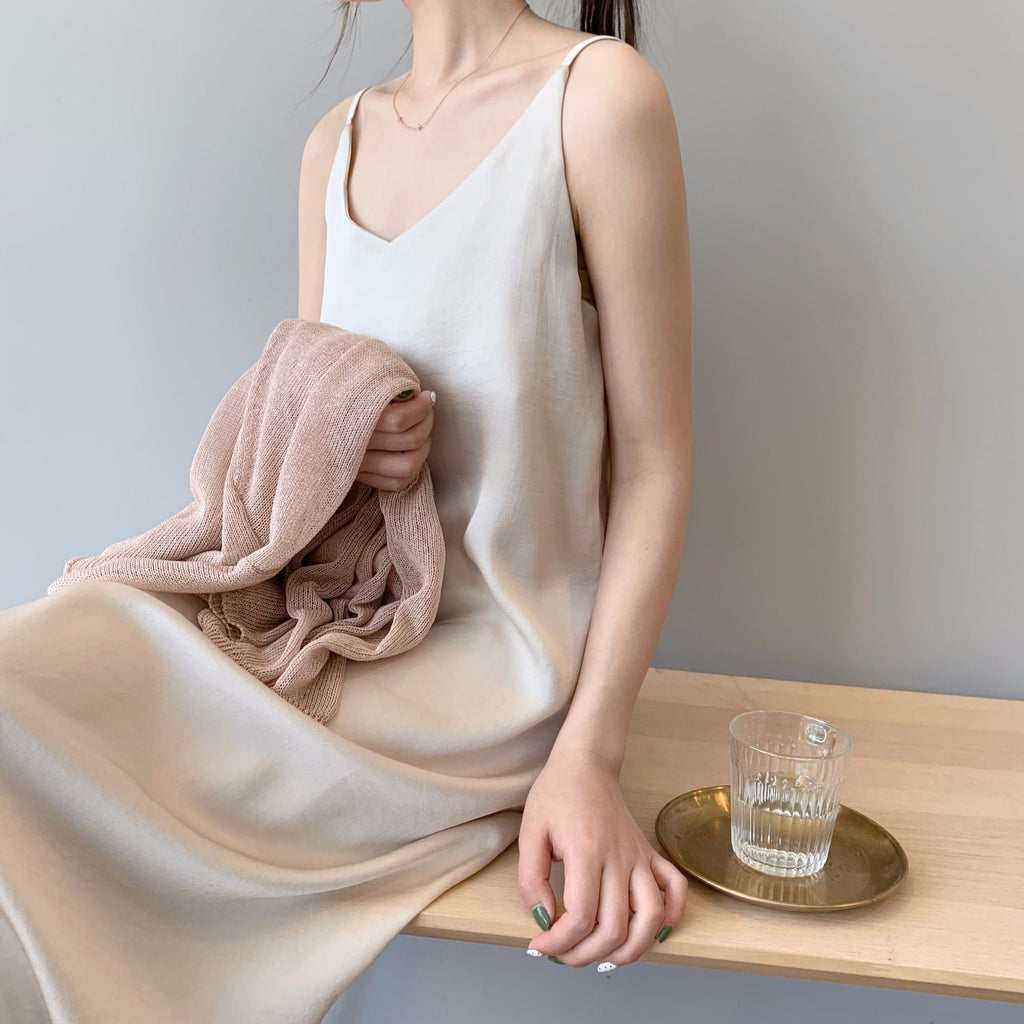 Silk Chiffon Midi Dress with Vintage Style Camisole