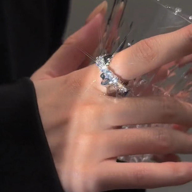 Light Luxury Small Zircon Cross Ring for Women