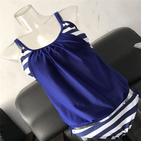 Women's Striped Blouson Tankini Set
