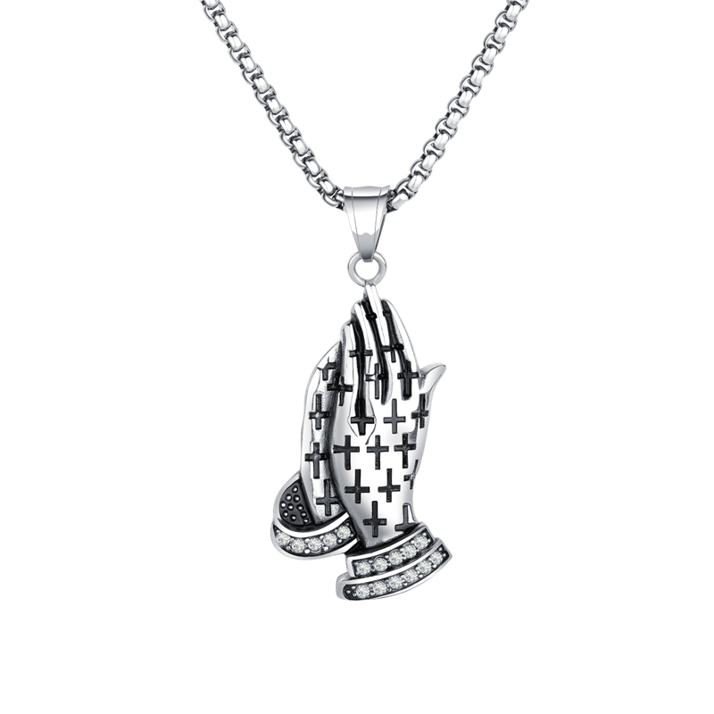Vintage Christian Praying Hands Pendant Necklace