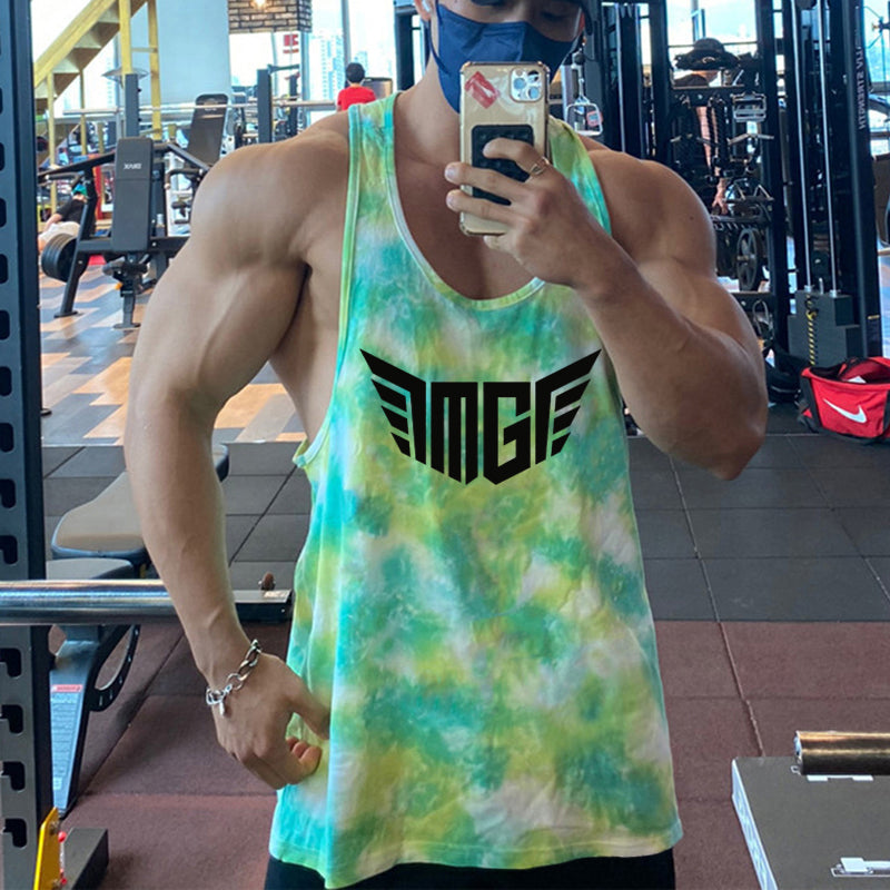 Men's Tie-Dye Racerback Gym Stringer Tank