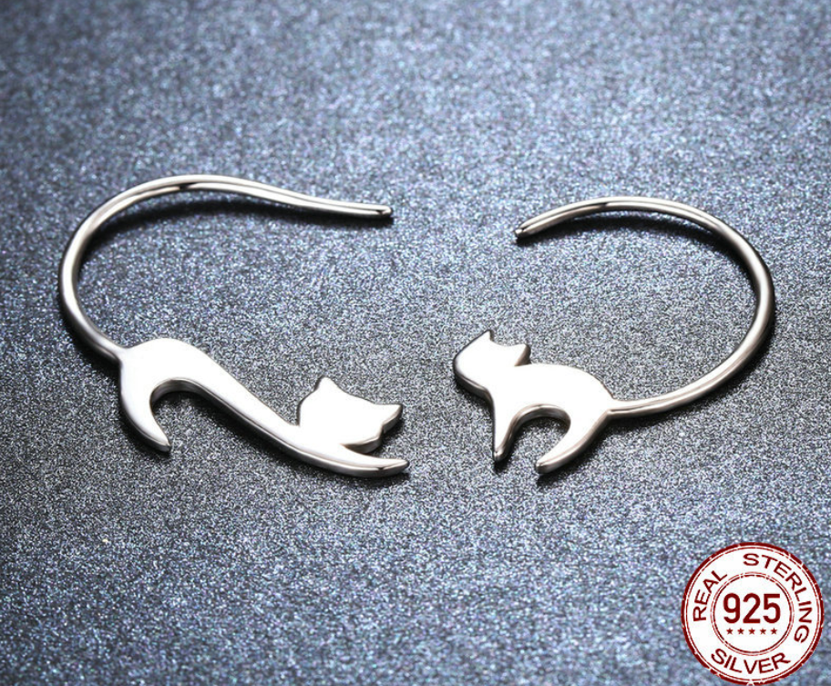Silver Cat Stud Earrings
