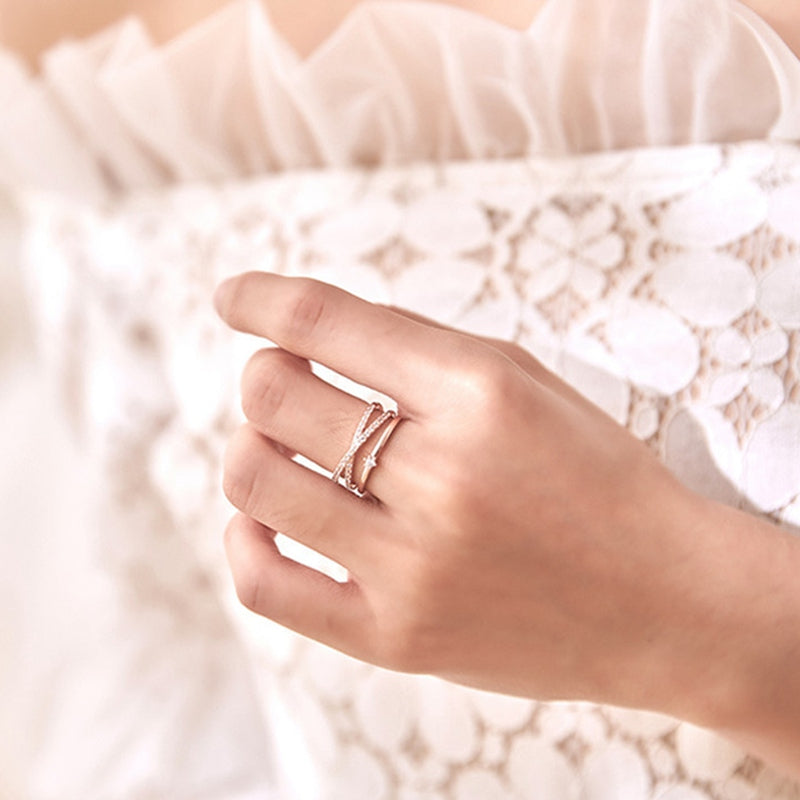 Fashionable Adjustable Cross Double-layer Ring for Women