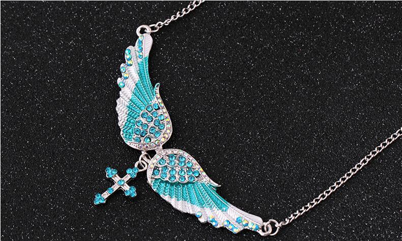 Angel Wings Cross Pendant Necklace with Crystals