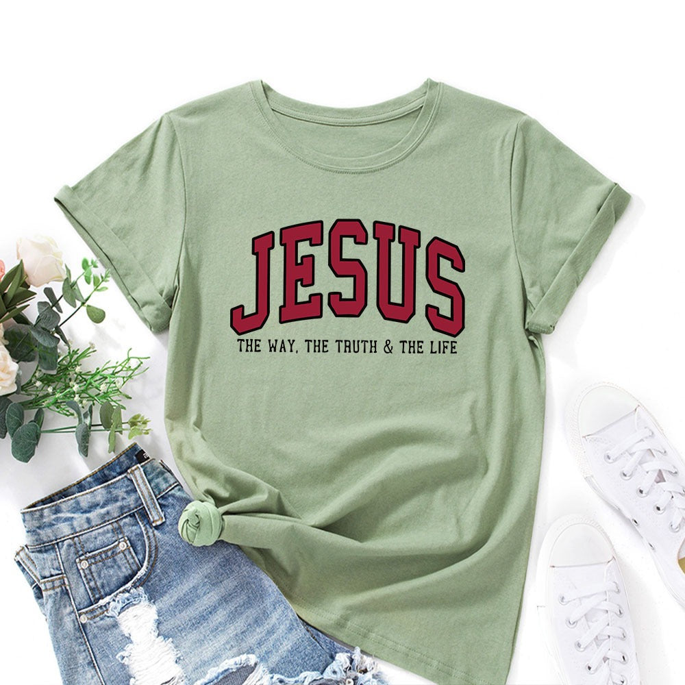 Women's JESUS Printed Loose Round Neck T-shirt | Faith Streetwear