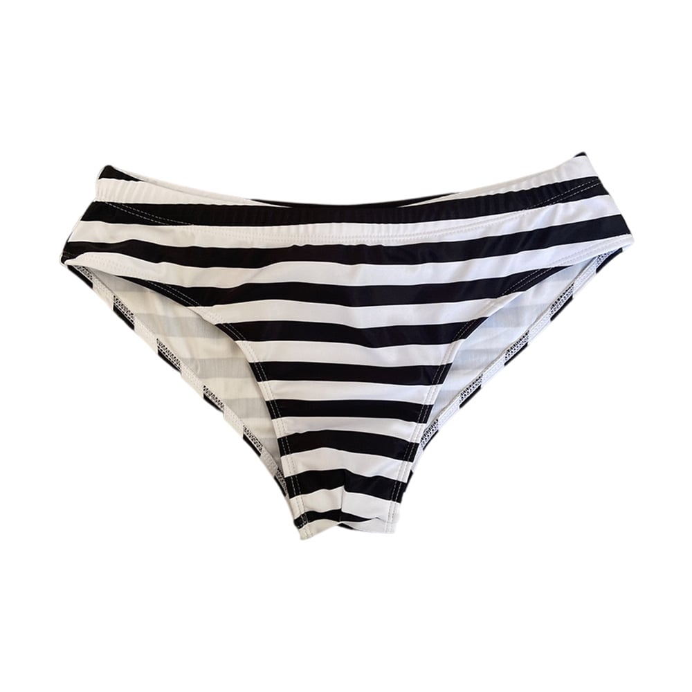 Men's Black and White Striped Swim Briefs