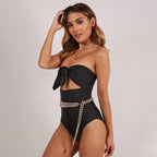 Strapless Knot-Front Cutout One-Piece Swimsuit