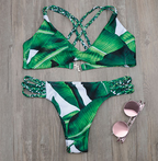 Women's Tropical Leaf Braided Strap Bikini Set