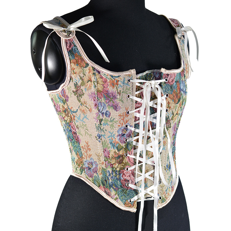 Floral Tapestry Lace-Up Corset Top