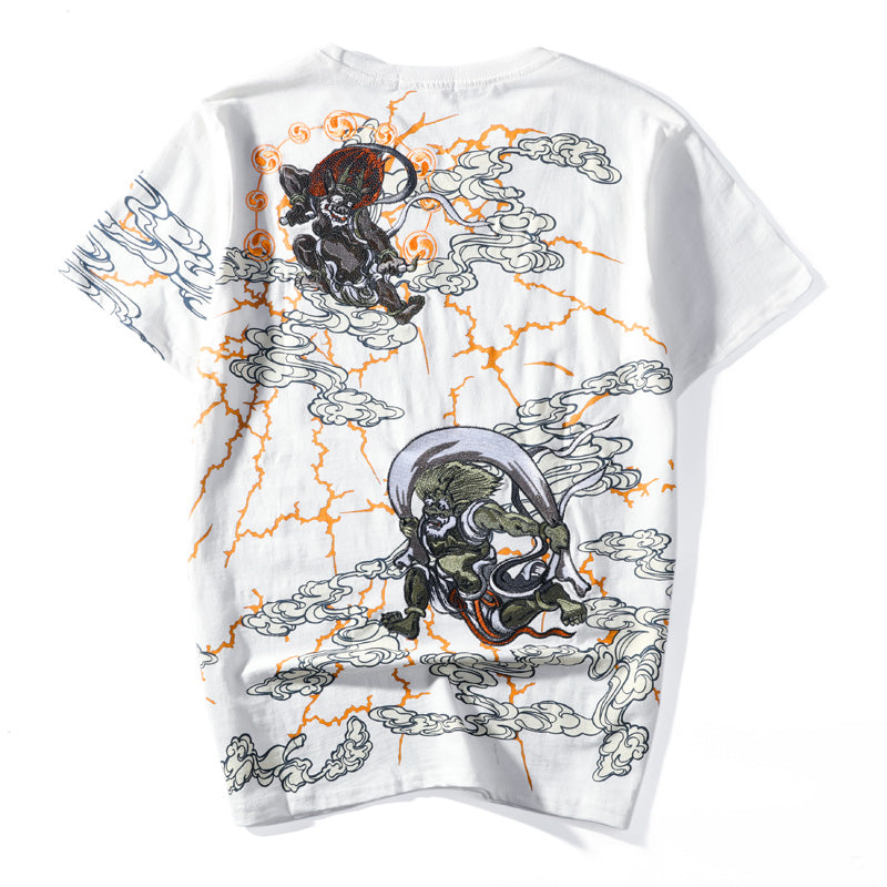 Embroidered Thunder God Short Sleeve Shirt | Streetwear