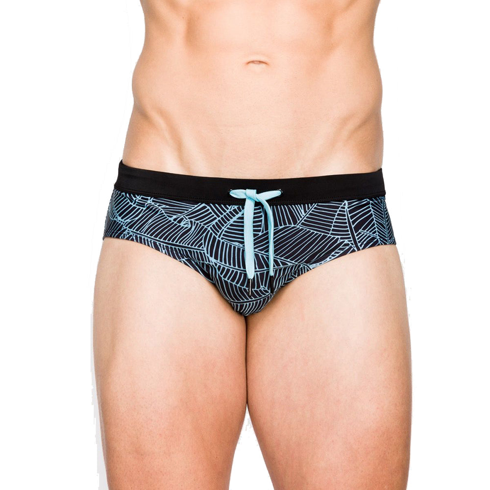Men's Leaf-Print Low-Waist Swim Briefs