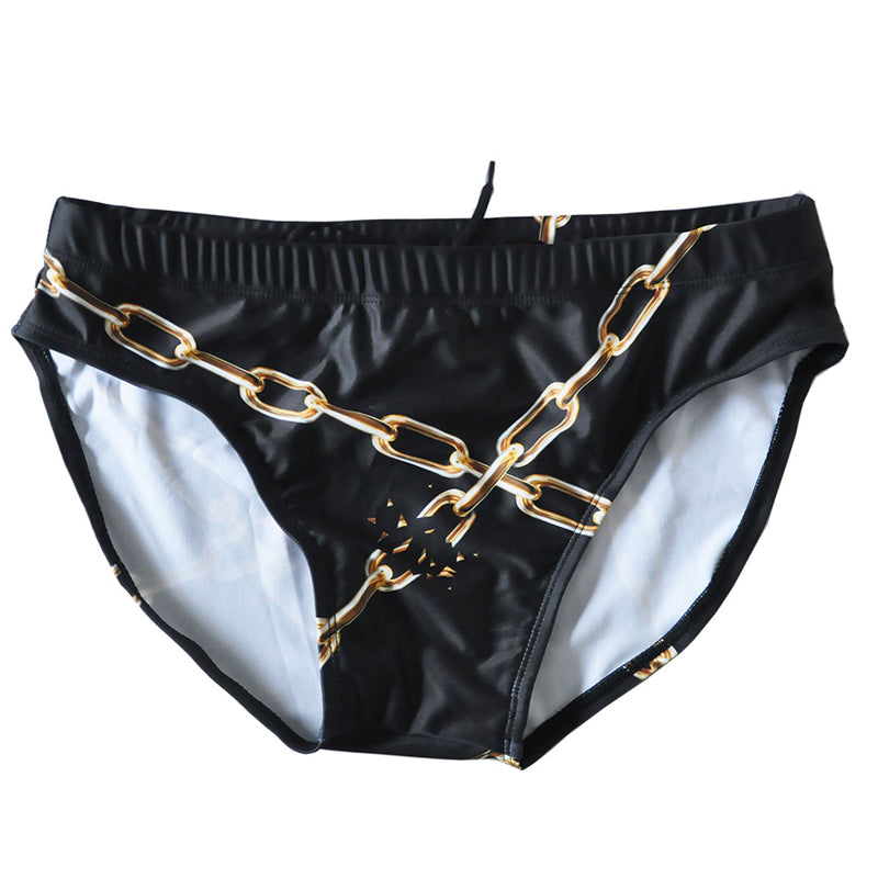 Men's Gold Chain Print Swim Briefs