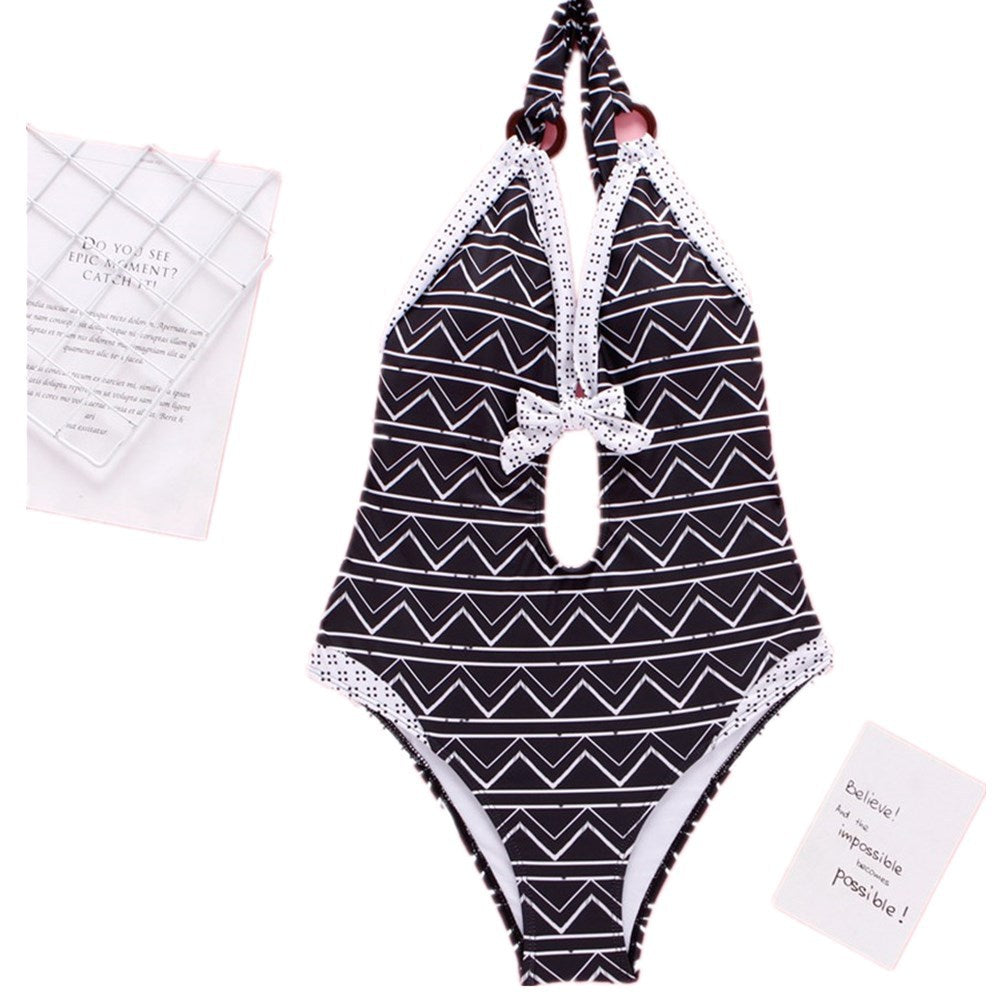 Chevron Print Cutout One-Piece Swimsuit