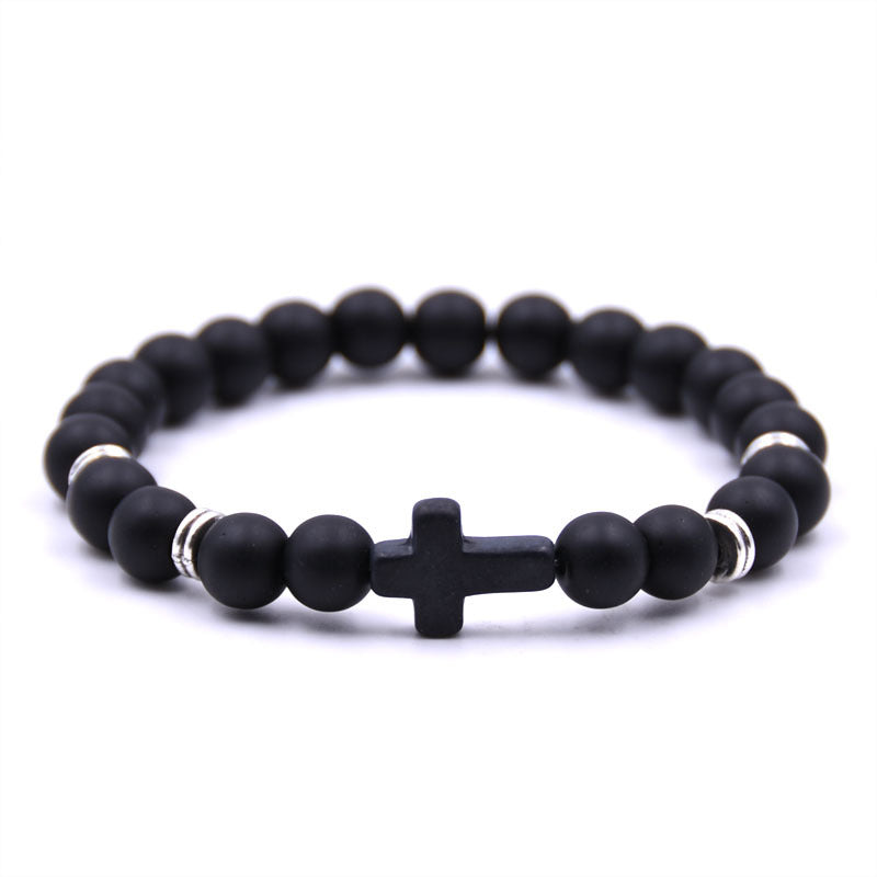 Stone Black Cross Bracelet with Elastic Wire