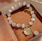 Opal Bead Bracelet with Fortune Cat Charm