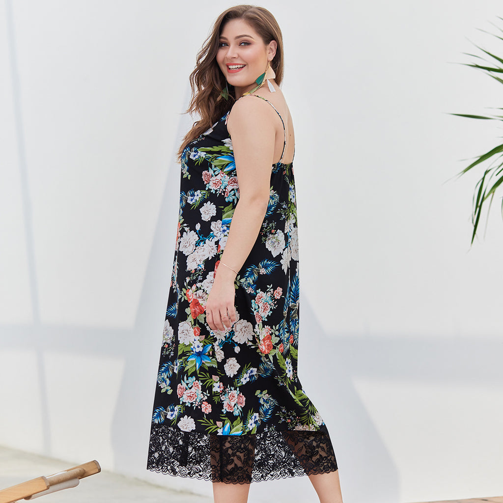 Plus Size Floral Print Maxi Dress with Spaghetti Straps