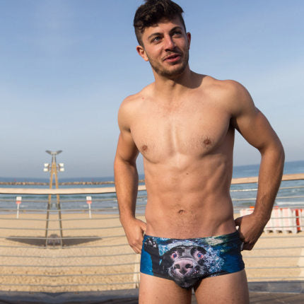 Men's Novelty Dog Print Swim Briefs