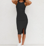 Solid Color Sleeveless Knit Split Long Dress – Women's Summer Casual Vest Dress
