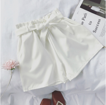 Solid Color Bow Tie High-Waisted Shorts for Women
