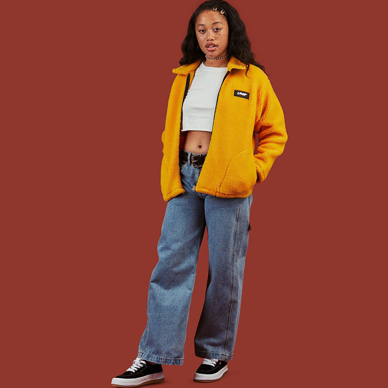 Teddy Bear Yellow Plush Women's Cotton Jacket